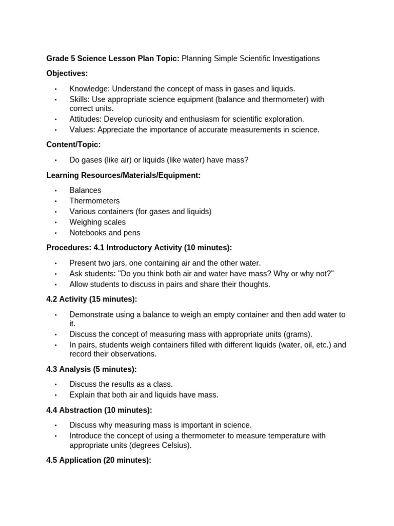 Grade 5 Science: Investigating Mass in Gases and Liquids | PDF | Mass ...
