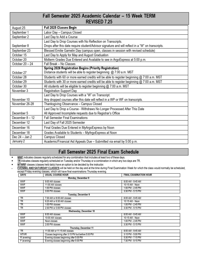 Fall 2025 Academic Calendar Overview | PDF | Tuition Payments ...