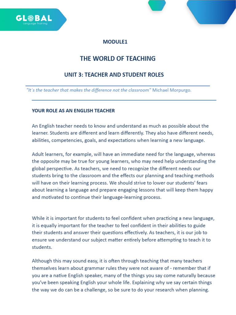 Teacher and Student Roles in Language Learning | PDF | Learning | Teachers