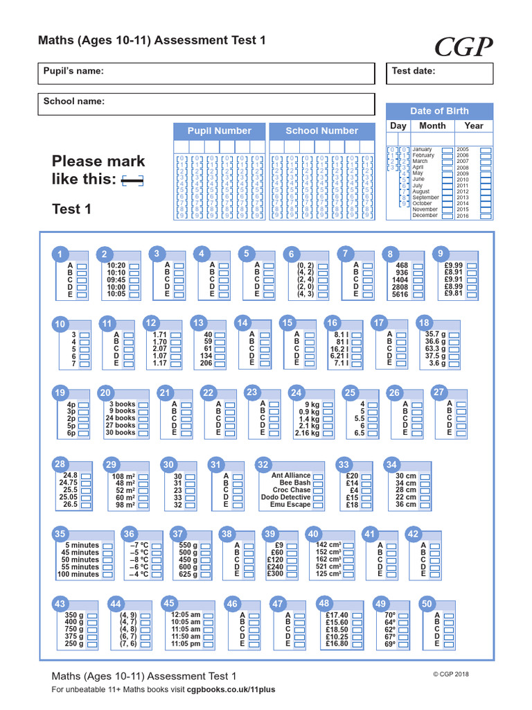 Maths Assessment for Ages 10-11 | PDF