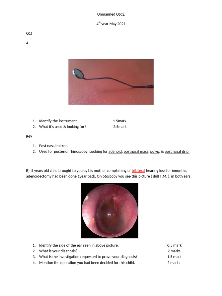 Unmanned OSCE: ENT Case Studies and Diagnosis | PDF | Ear | Hearing