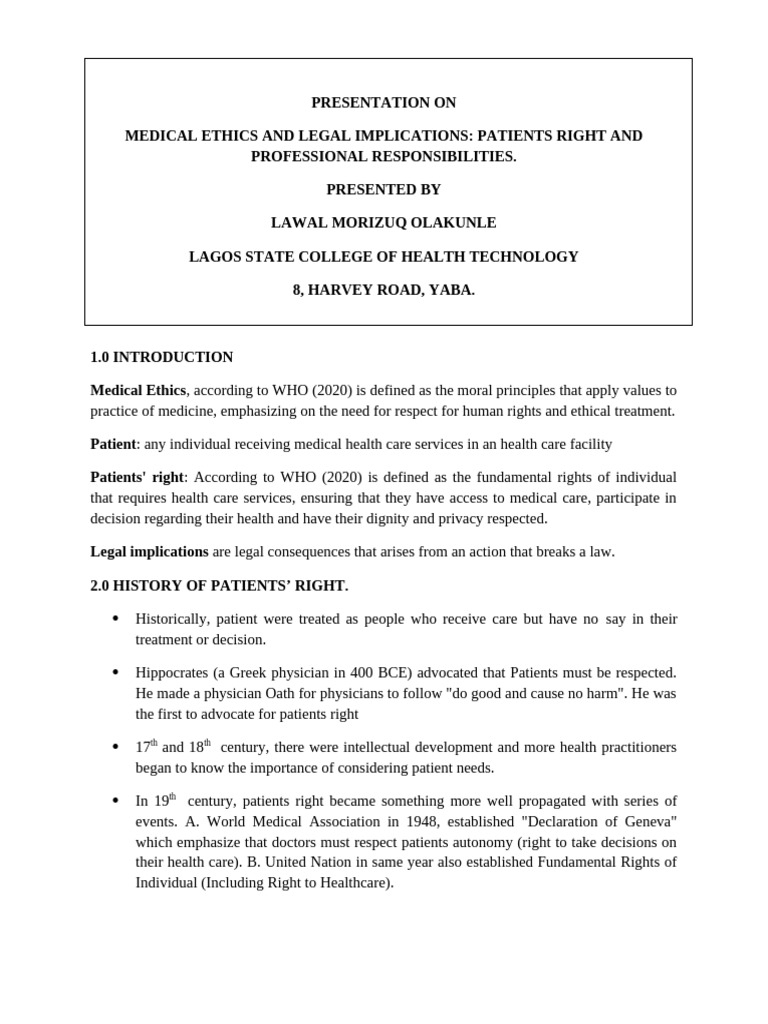 Medical Ethics: Patients' Rights Overview | PDF | Medicine | Medical Ethics