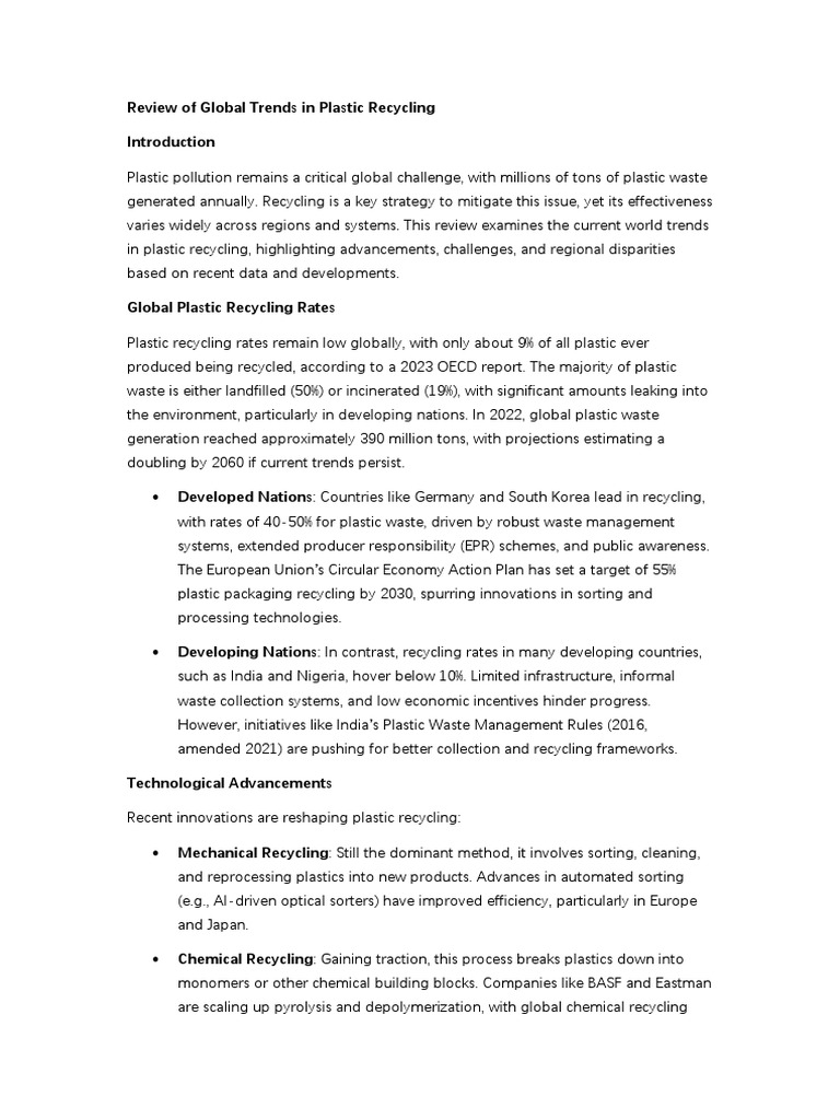 Review of Global Trends in Plastic Recycling | PDF | Recycling | Plastic
