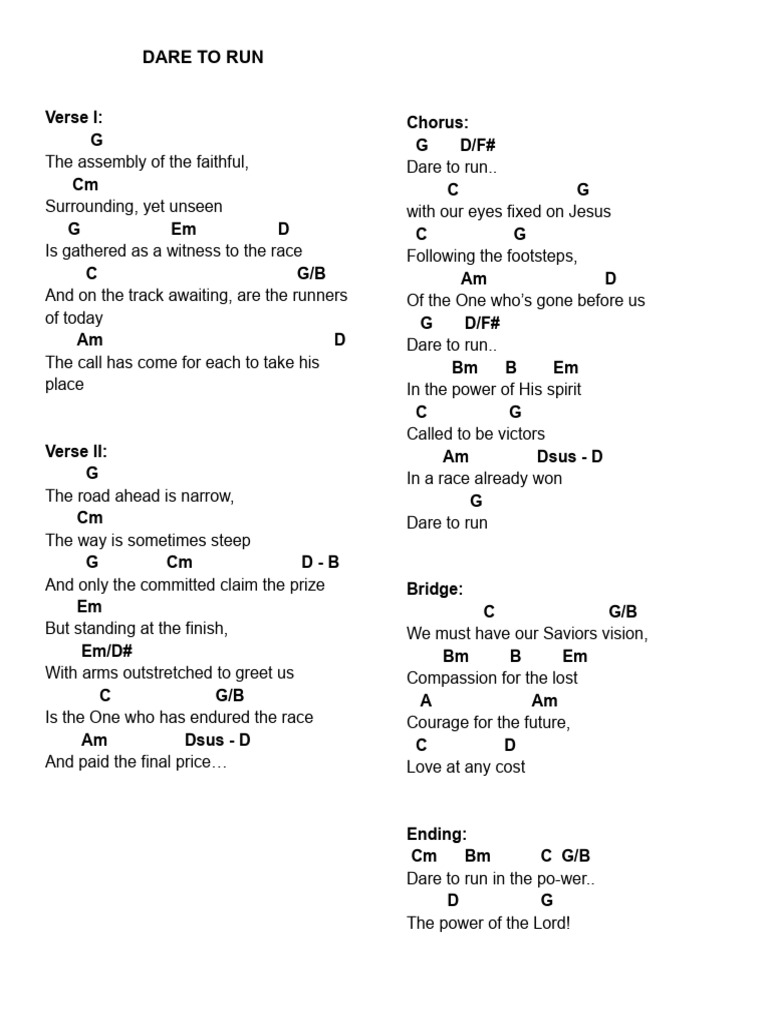 Dare to Run: Lyrics and Chords | PDF