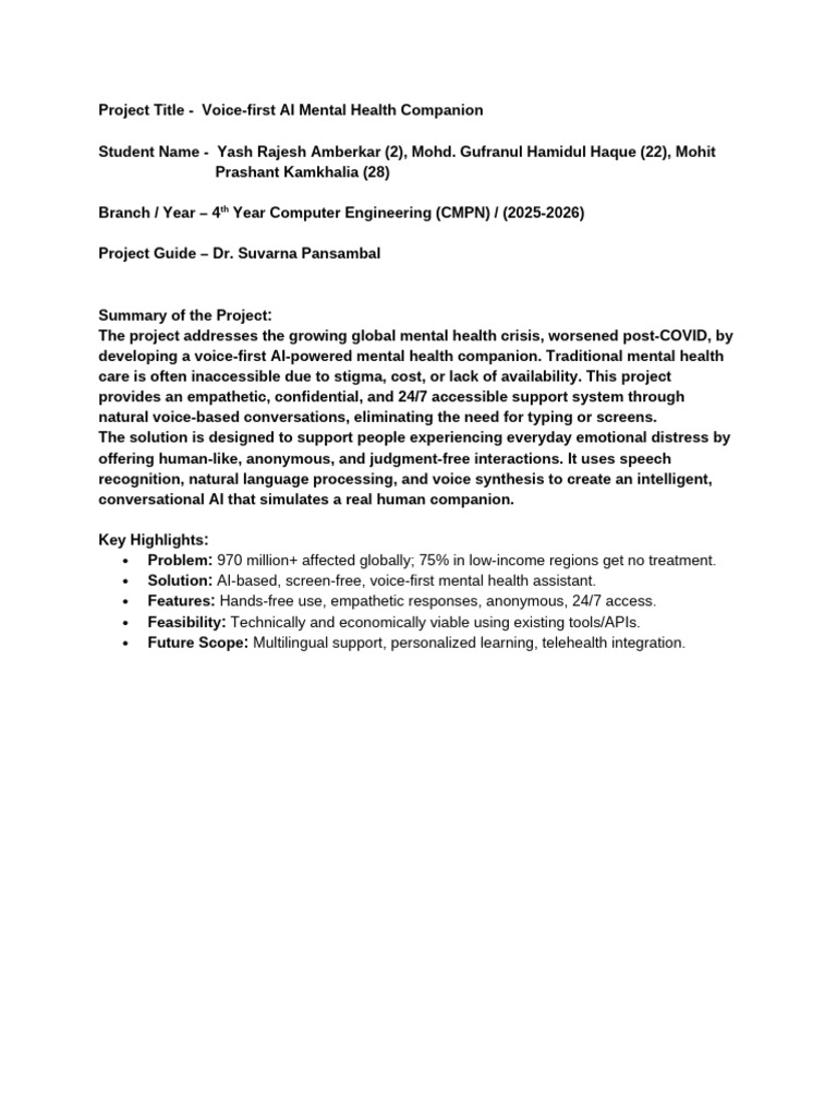 Voice-First AI Mental Health Assistant | PDF