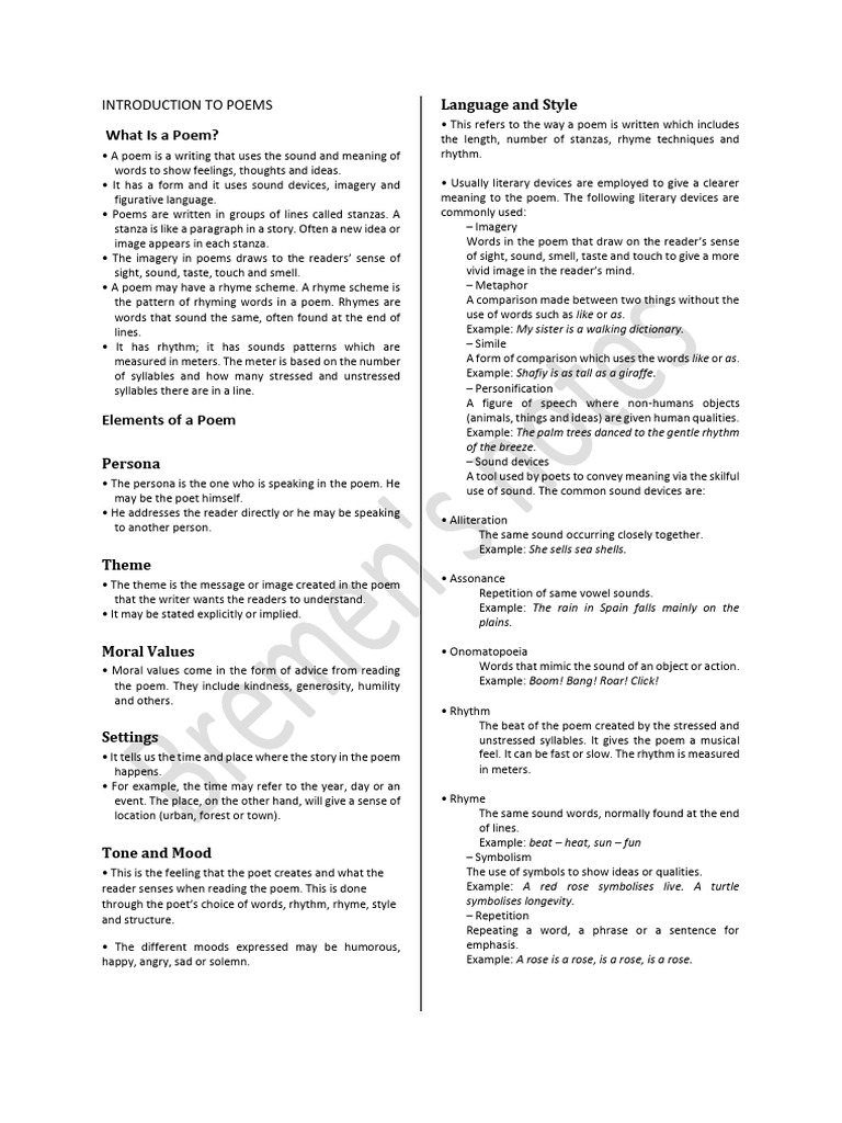Literary Elements in Poetry Explained | PDF | Poetry | Rhyme