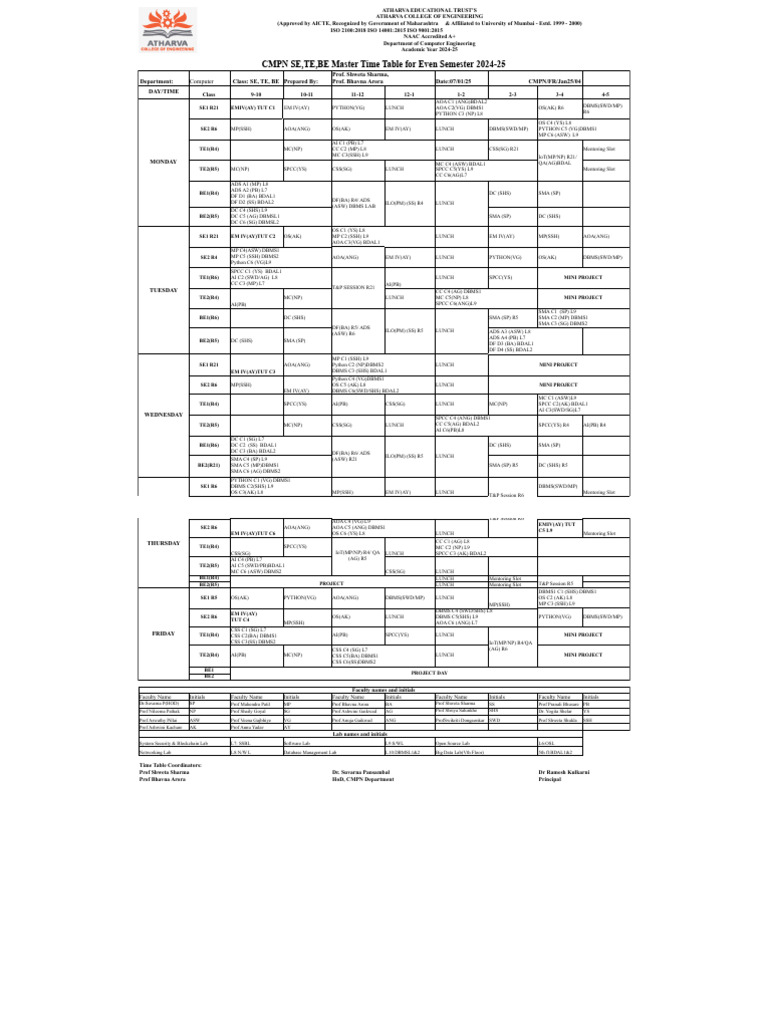 Computer Engineering Time Table 2024-25 | PDF