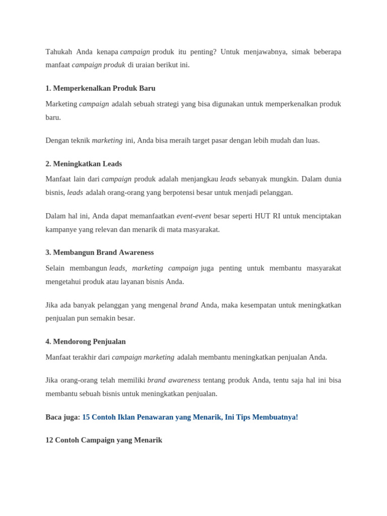 Manfaat dan Contoh Campaign Produk | PDF