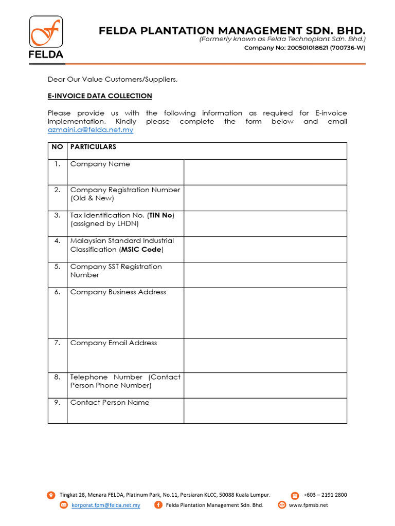 E-Invoice Data Collection Form | PDF