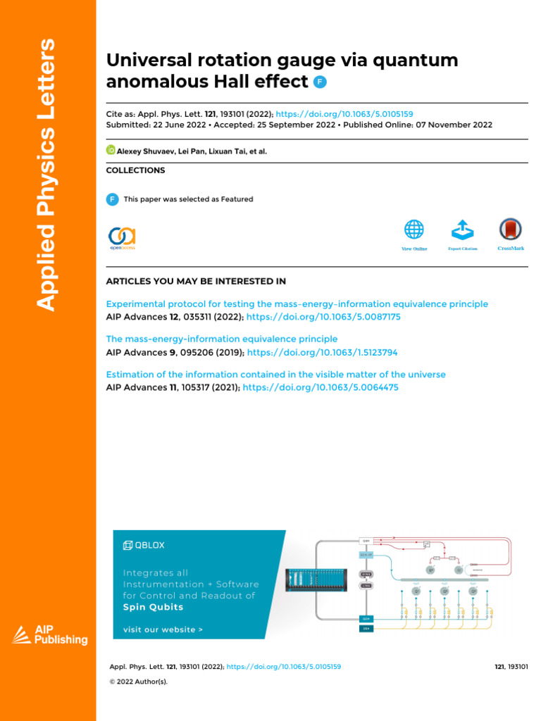 Universal Rotation Gauge via QAHE | PDF | Optics | Physical Quantities