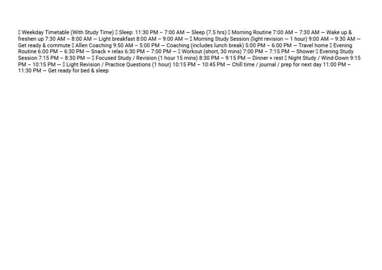 Weekday Study Timetable Guide | PDF