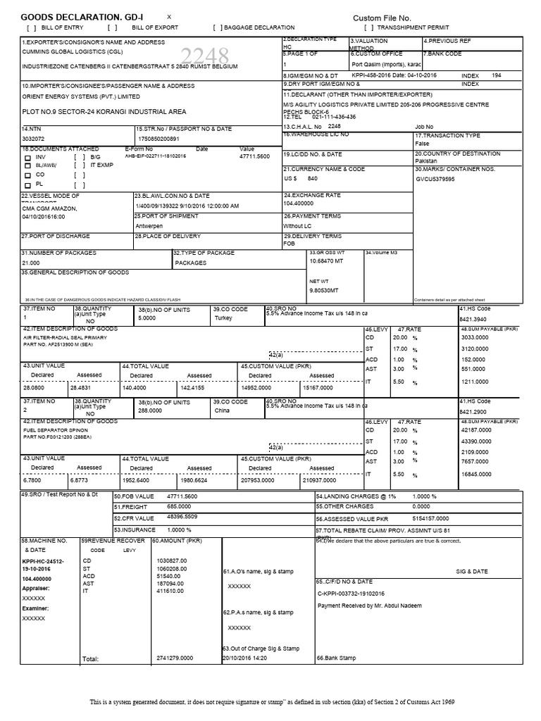 Goods Declaration Overview | PDF | Taxes