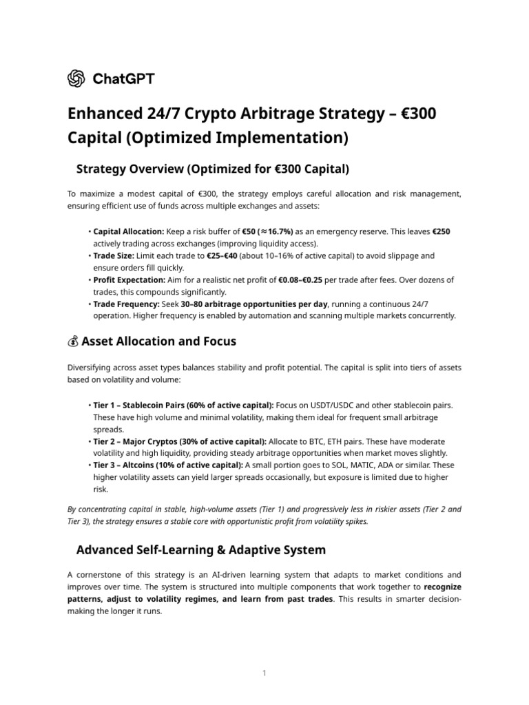 Enhanced 24 - 7 Crypto Arbitrage Strategy - 300 Capital (Optimized  Implementation) | PDF | Arbitrage | Risk