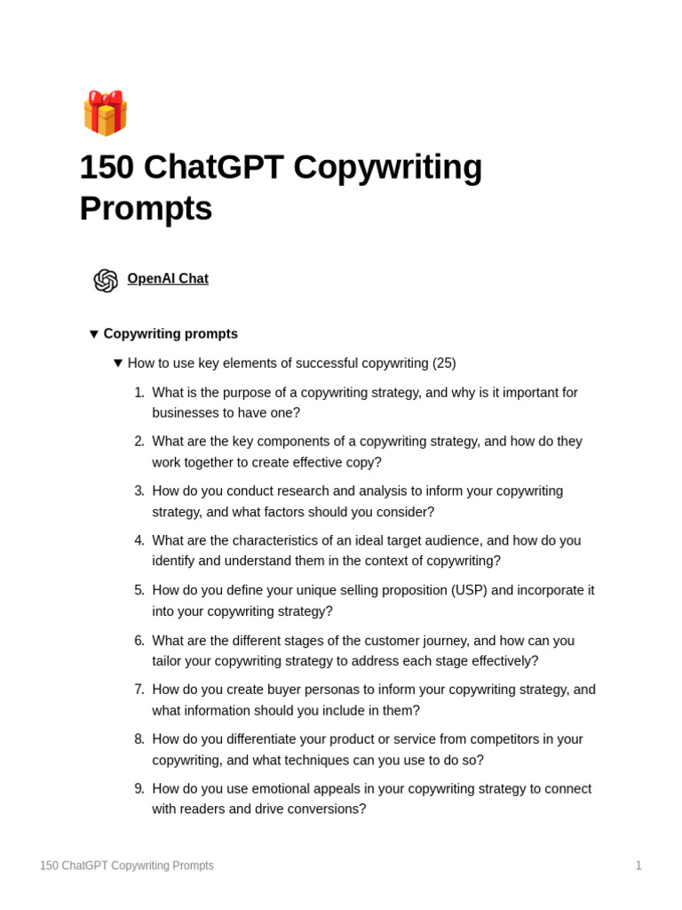 150 ChatGPT Copywriting Prompts | PDF | Copywriting | Narrative