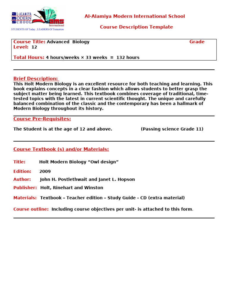 Adv. Biology Description | PDF