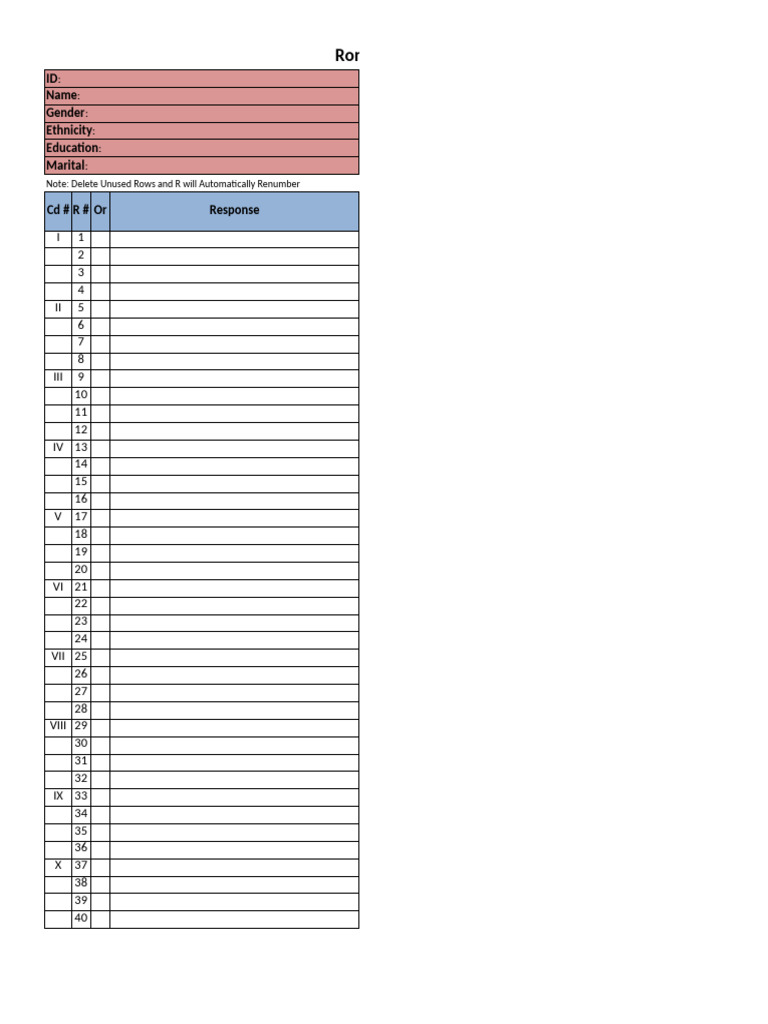 Response Recording Form. | PDF