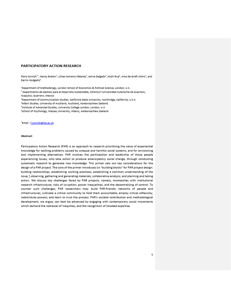 Participatory Action Research Primer | PDF | Participatory Action ...
