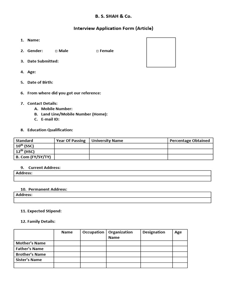 BSSCO Interview Application Form | PDF