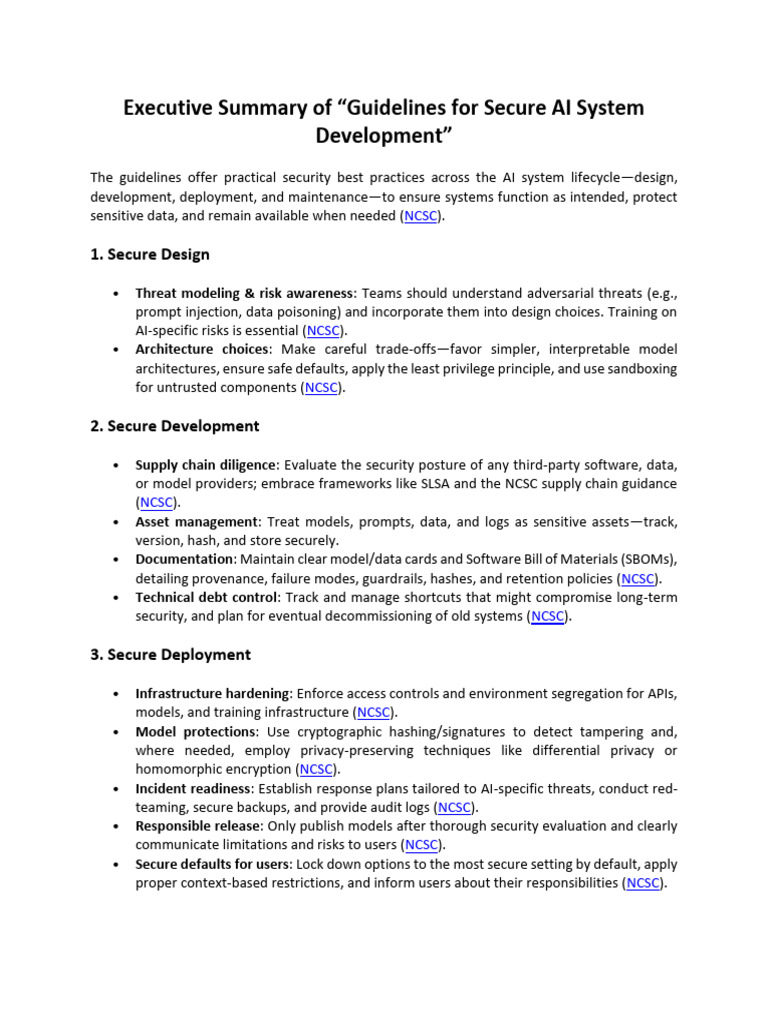 NCSC/CISA Secure AI Development Guidelines | PDF | Security | Computer ...