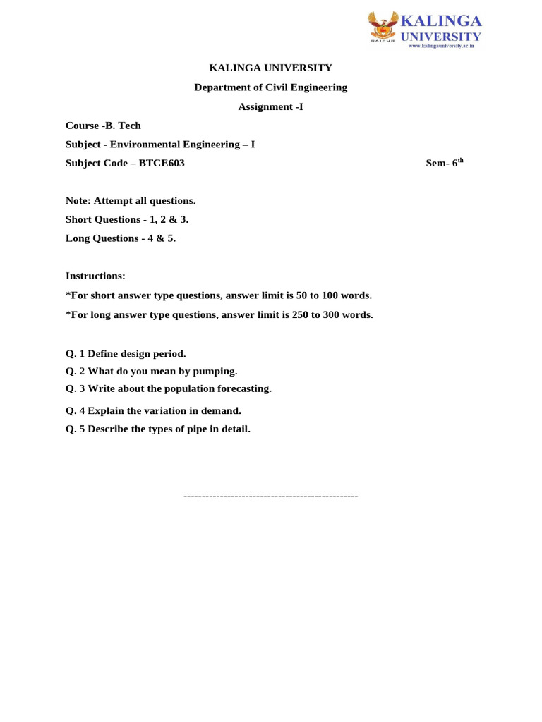 Environmental Engineering Assignment Guide | PDF
