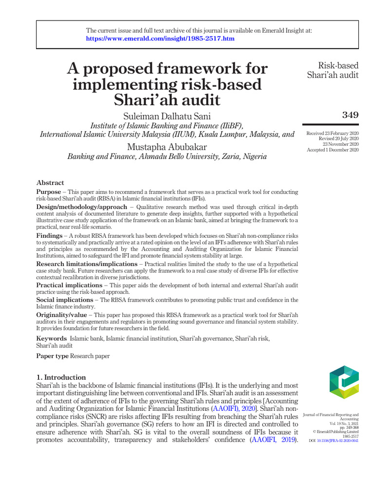 Risk-Based Shari’ah Audit Framework | PDF | Audit | Islamic Banking And ...