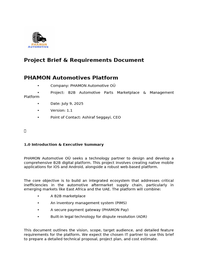 PHAMON B2B Automotive Marketplace Brief | PDF | Mobile App | Android ...