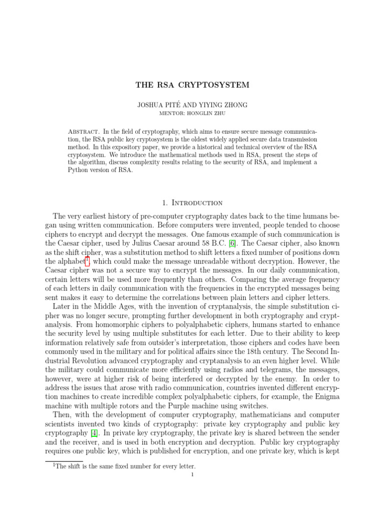 Overview of the RSA Cryptosystem | PDF | Public Key Cryptography ...