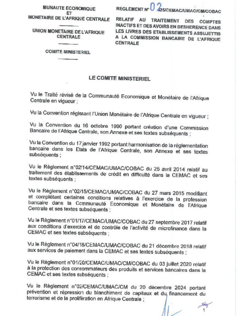 Règlement N°02 25 CEMAC UMAC CM COBAC | PDF