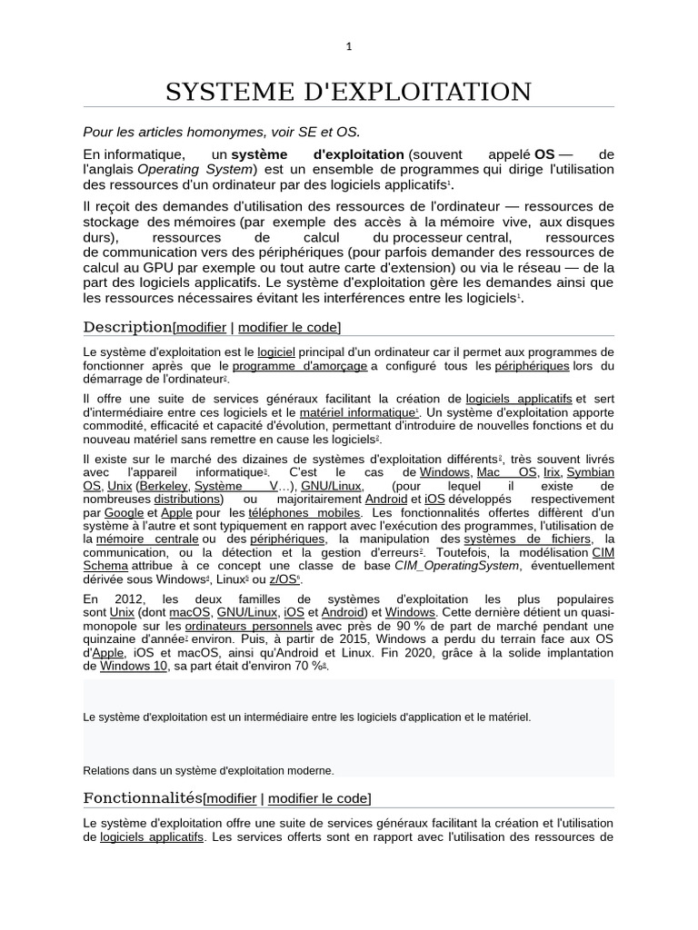 Définition du système d'exploitation | PDF | Système d'exploitation ...