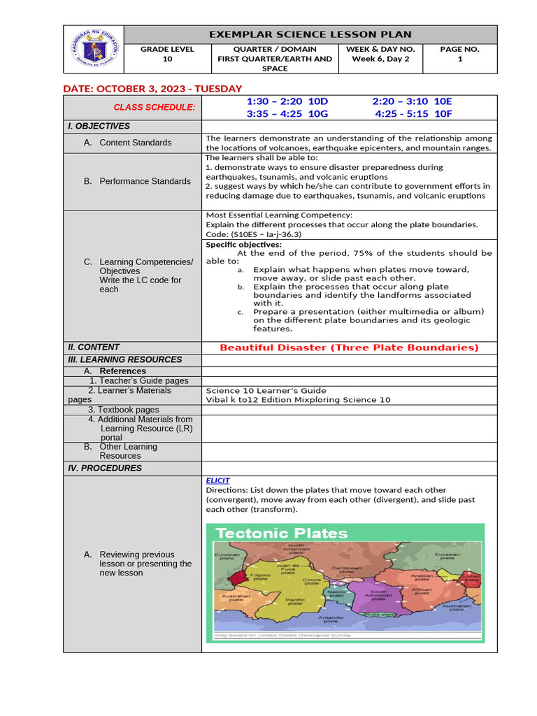 Grade 10 Earth Science Lesson Plan | PDF | Plate Tectonics | Geology