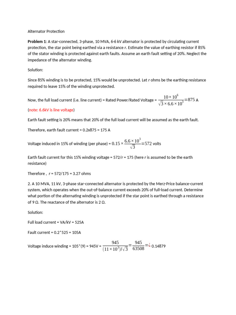 Alternator Protection Problem Solving | PDF