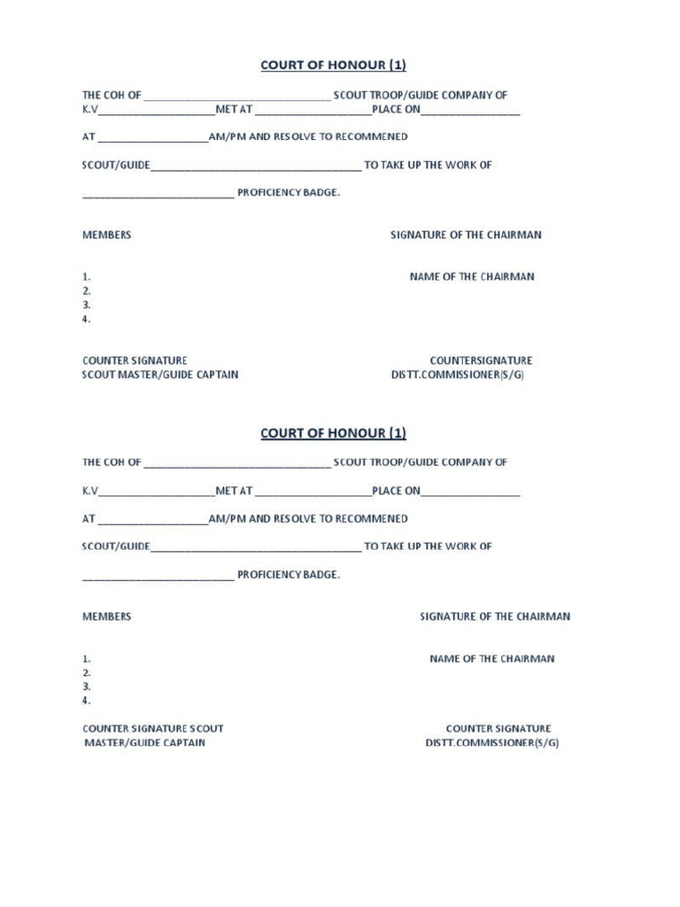 Court of Honor Documentation Template | PDF