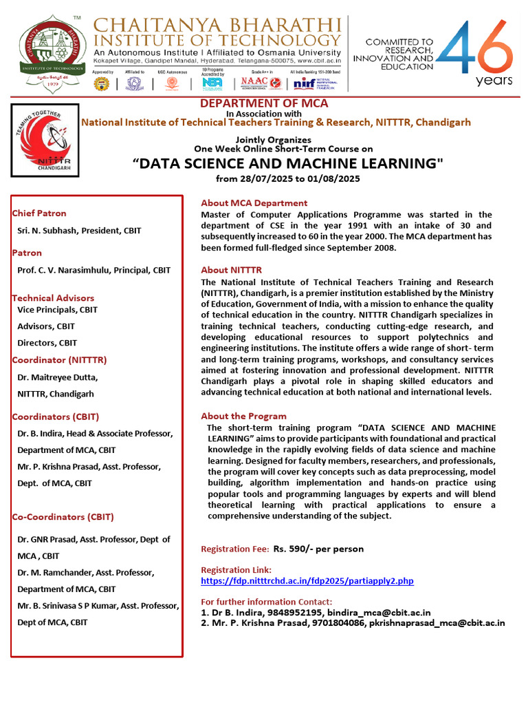 NITTTR Online FDP: Data Science & ML 2025 | PDF | Vocational Education ...
