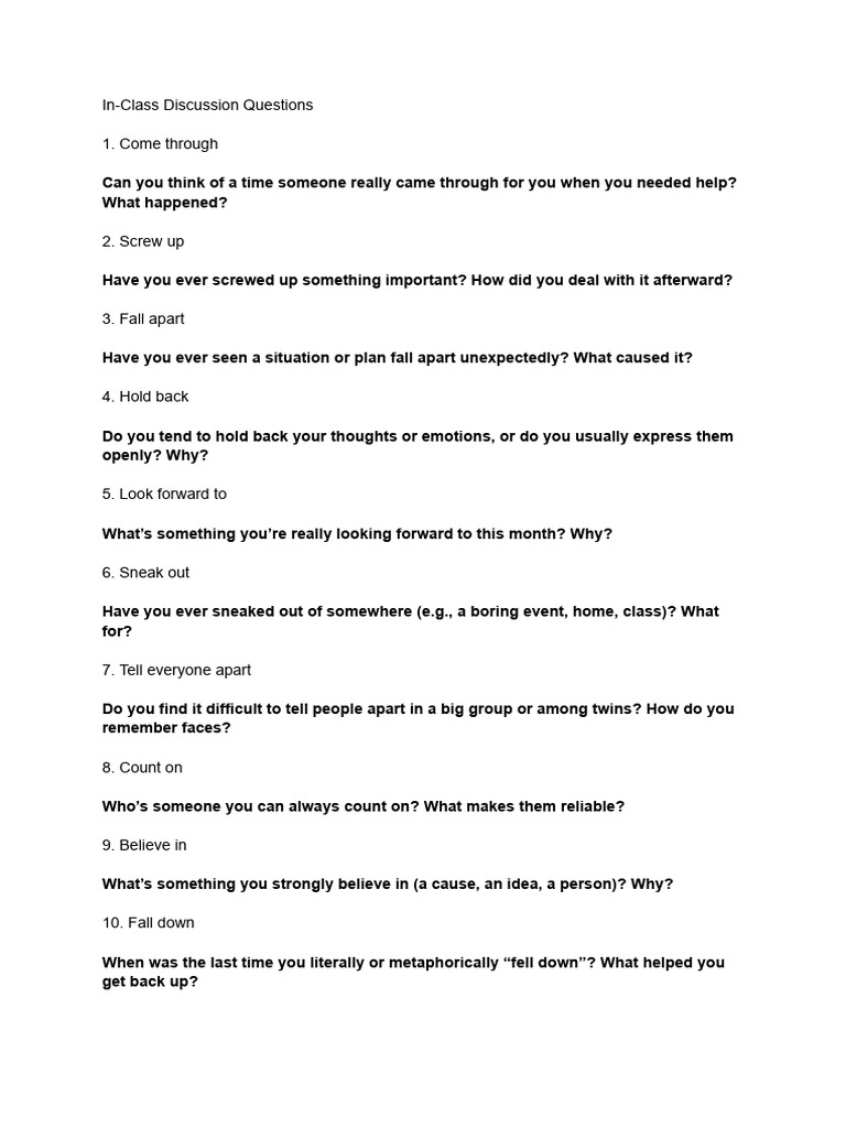 In-Class Discussion Questions | PDF