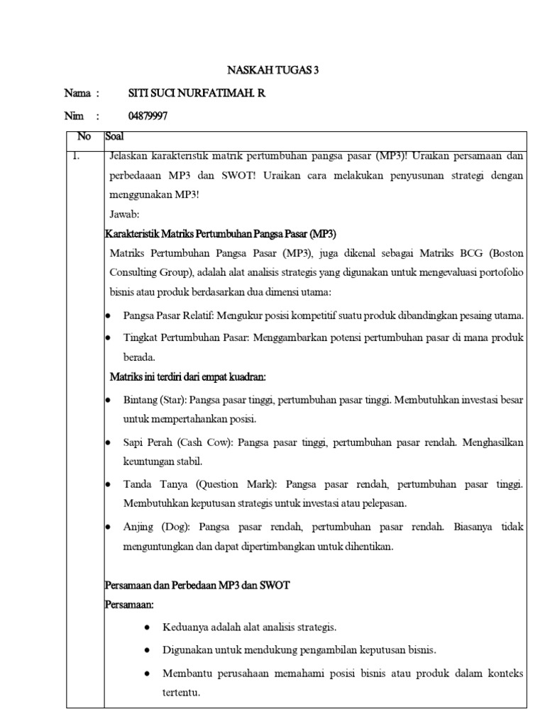 Analisis Matriks MP3 dalam Strategi Bisnis | PDF