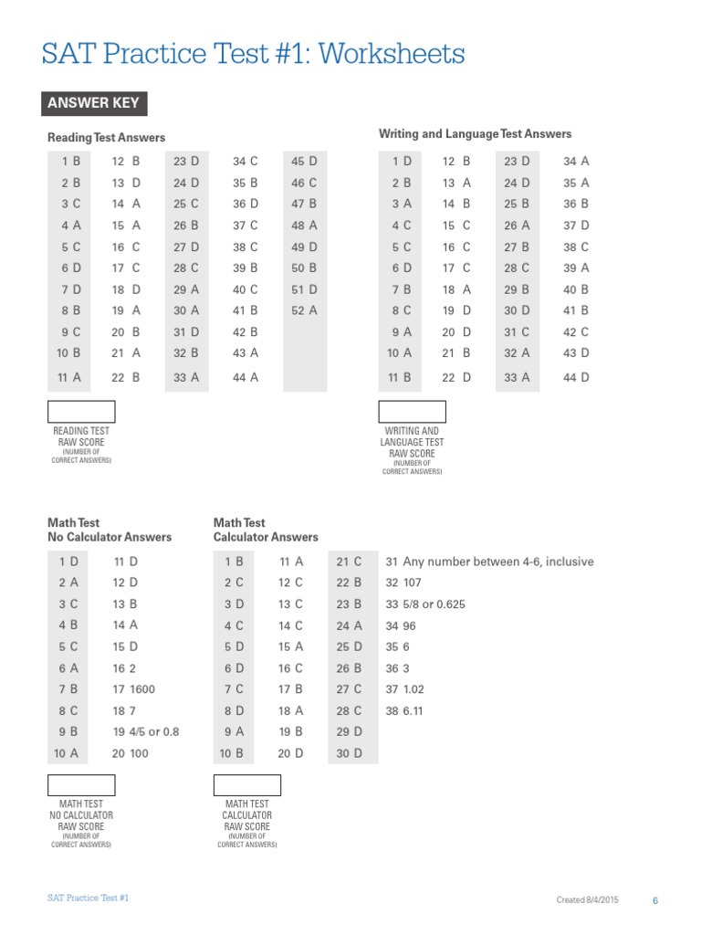 SAT Practice Test 1 - Answers-6 | PDF | Sat | Data Collection