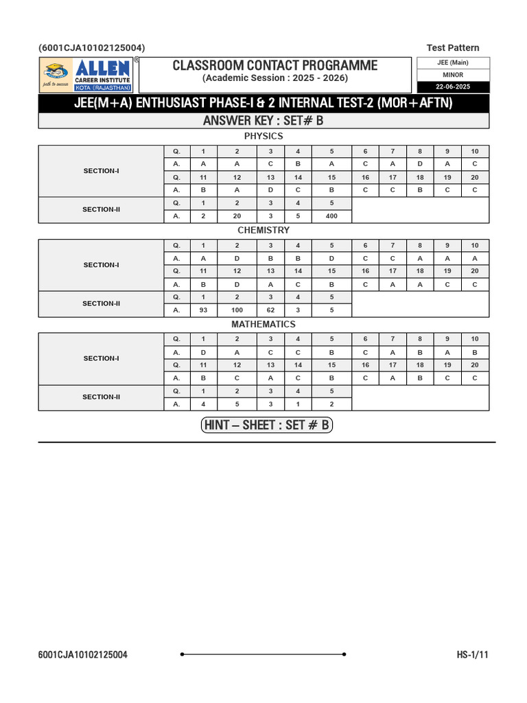 JEE Main 2025 Test Pattern Answer Key | PDF | Electricity ...
