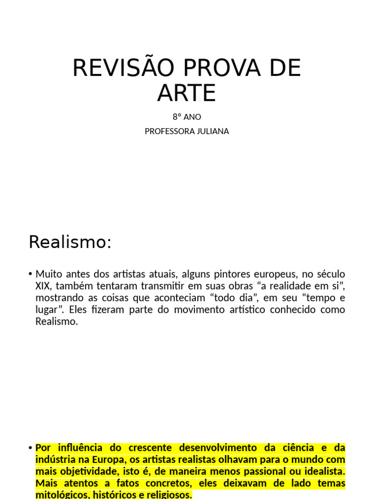 Arte Realista e Naturalismo no Século XIX | PDF | Realismo (artes) | As ...