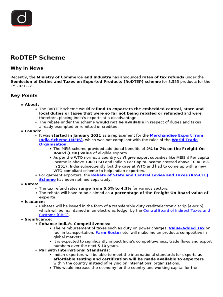 RoDTEP Scheme Rates for 2021-22 | PDF | Taxes | Economies