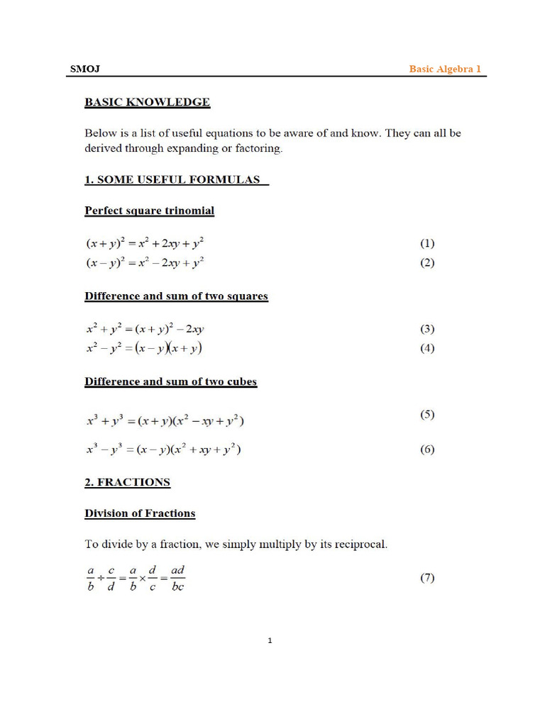 Basic Algebra 1 Practice Questions | PDF
