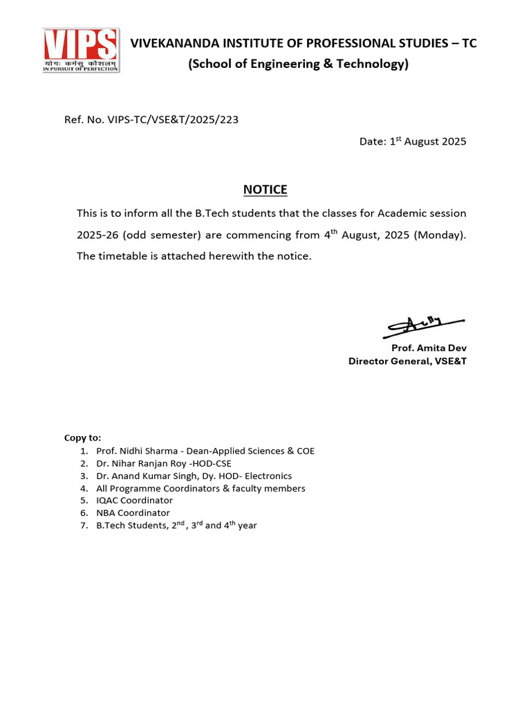 Notice For Students - Odd Semester 2025 | PDF