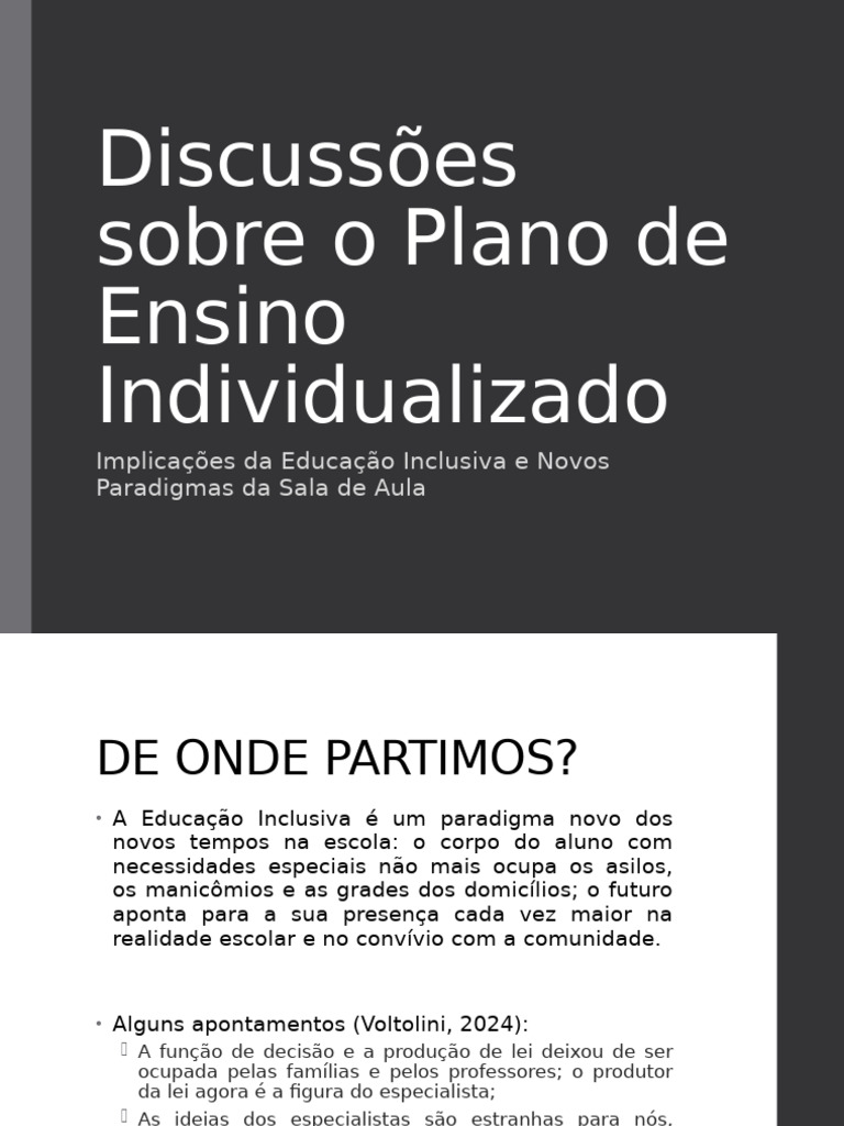 Discussões Sobre o Plano de Ensino Individualizado | PDF | Inclusão ...