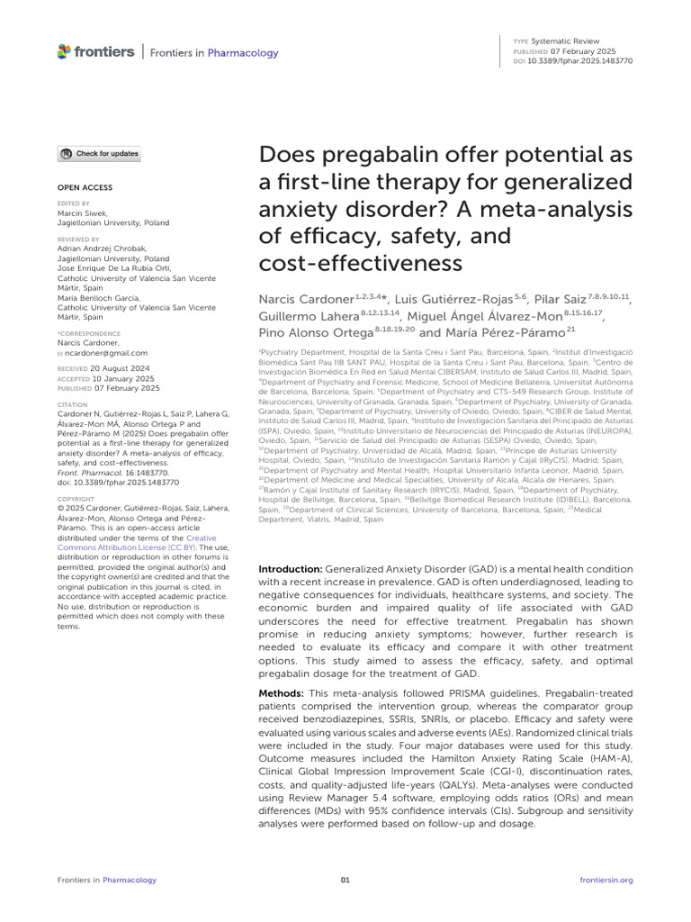 Pregabalin as First-Line GAD Therapy? | PDF | Generalized Anxiety ...