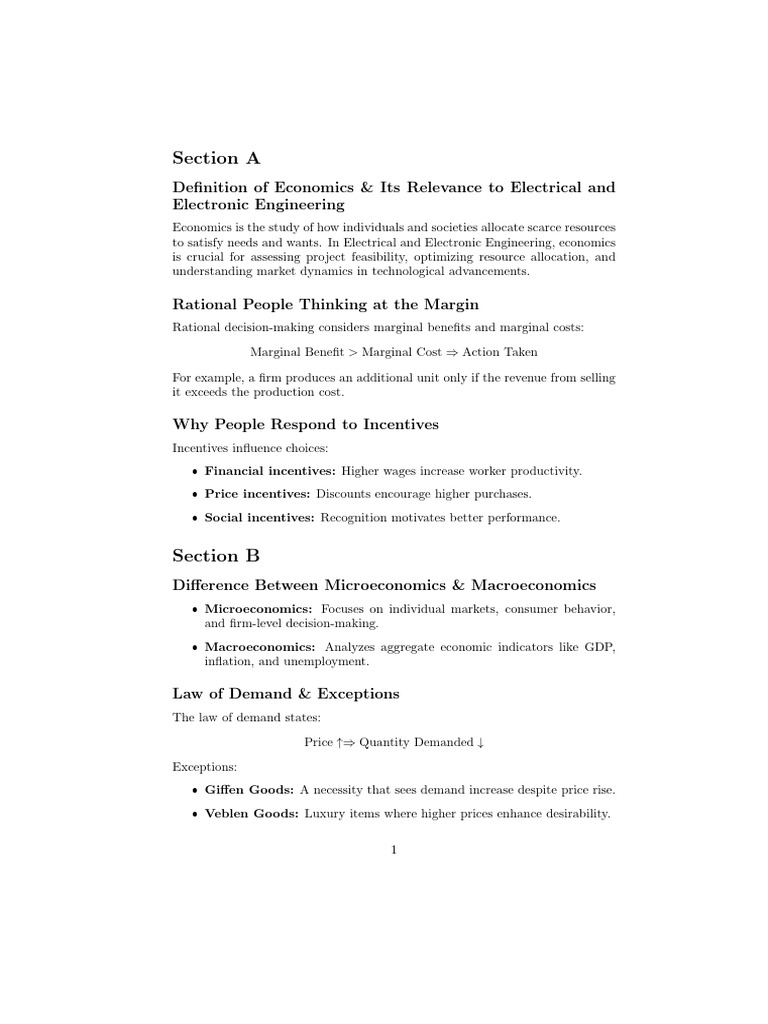 Section A: Definition of Economics & Its Relevance To Electrical and ...