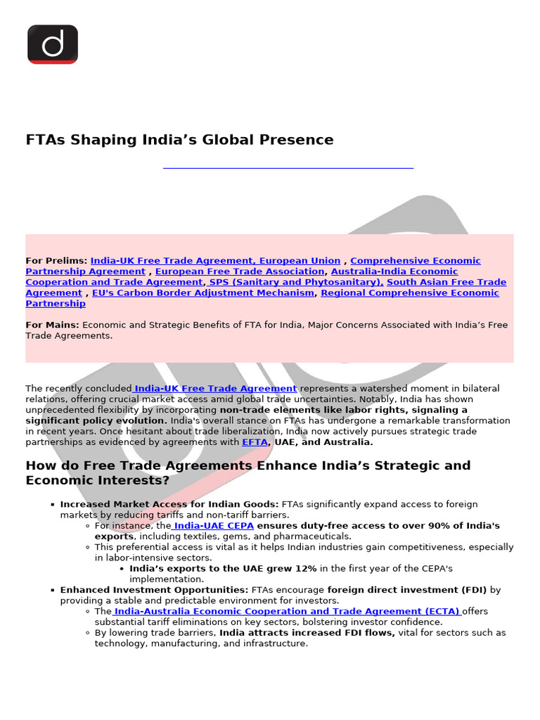 Economic Benefits of India's FTAs | PDF | Market Access | Exports