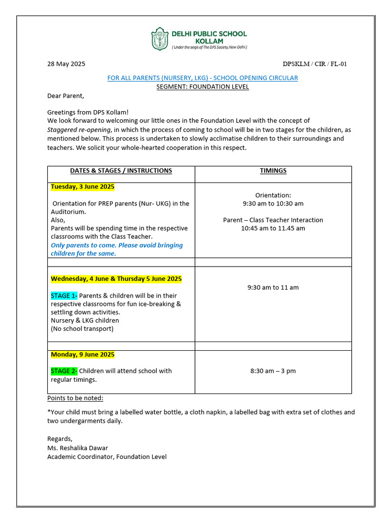 DPSKLM Nursery LKG School Opening Guide | PDF