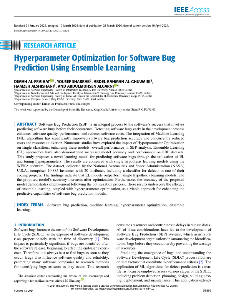 Hyperparameter Optimization in Bug Prediction | PDF | Sensitivity And ...