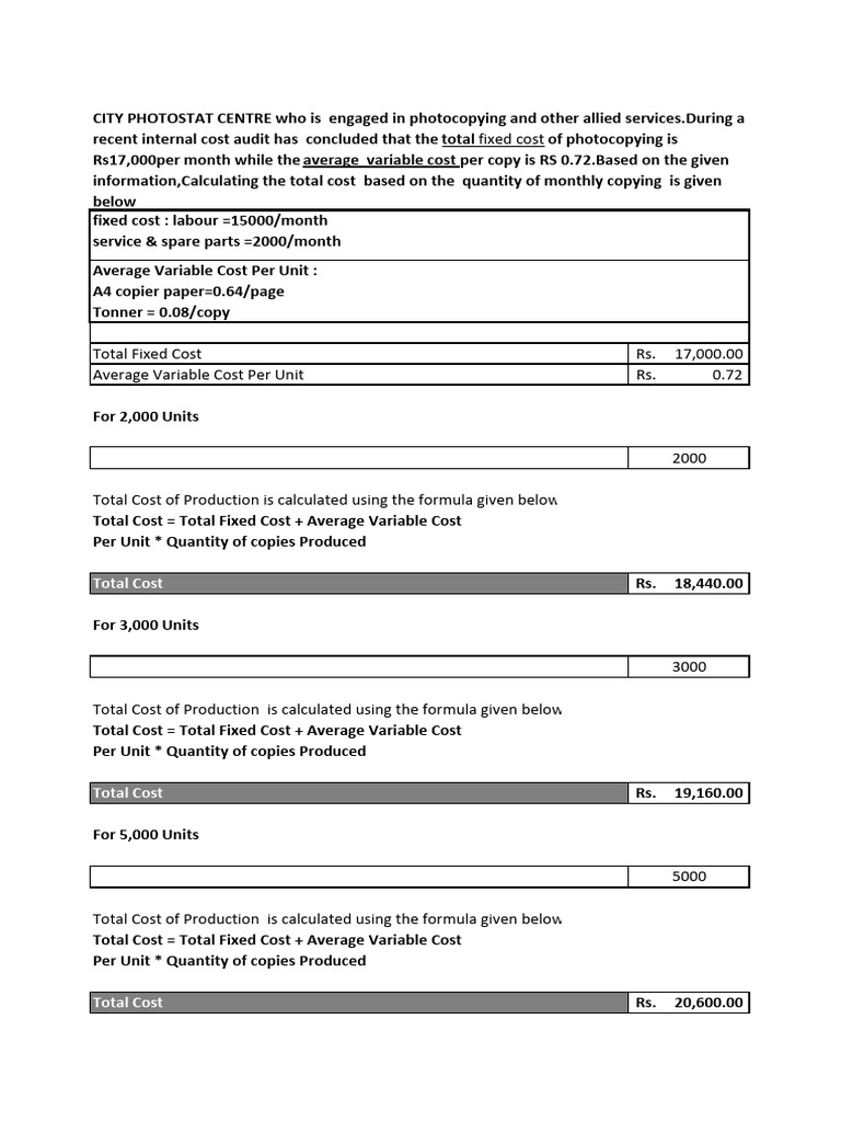 Total Cost Calculation for Photocopying | PDF