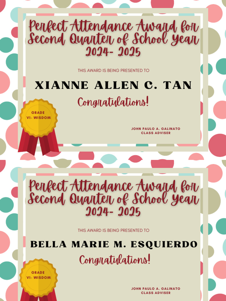 Perfect Attendance Award Recipient | PDF