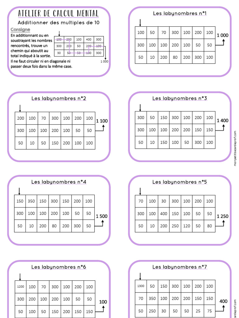 Atelier de calcul mental : Labynombres | PDF